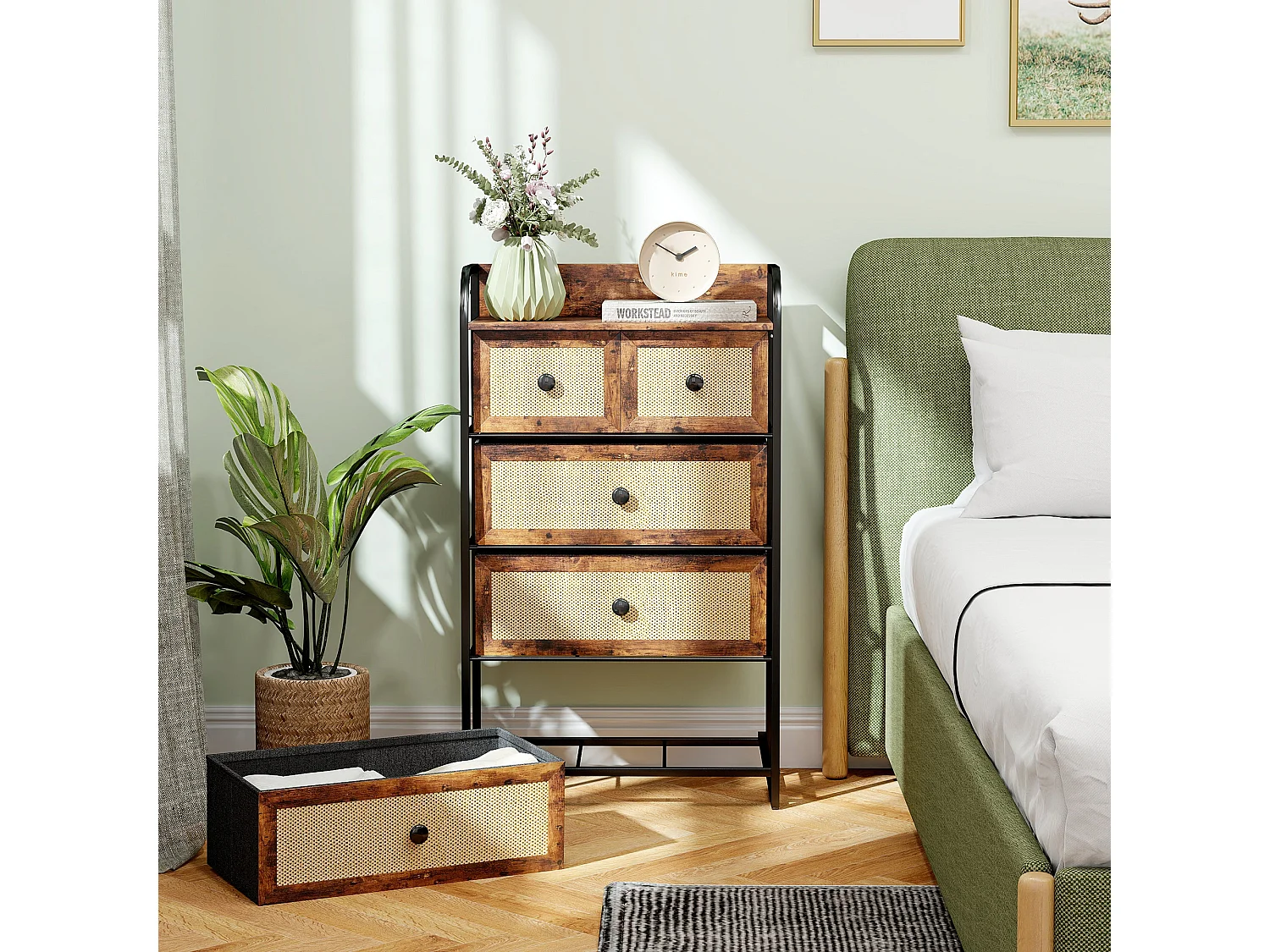 Cómoda Cleo Homcom 3 cajones grandes + 2 cajones pequeños marrón 99x58x29 cm