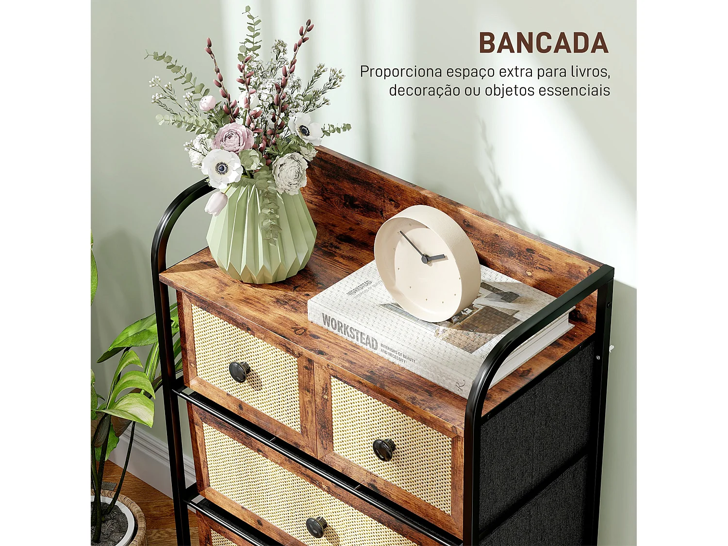 Cómoda Cleo Homcom 3 cajones grandes + 2 cajones pequeños marrón 99x58x29 cm