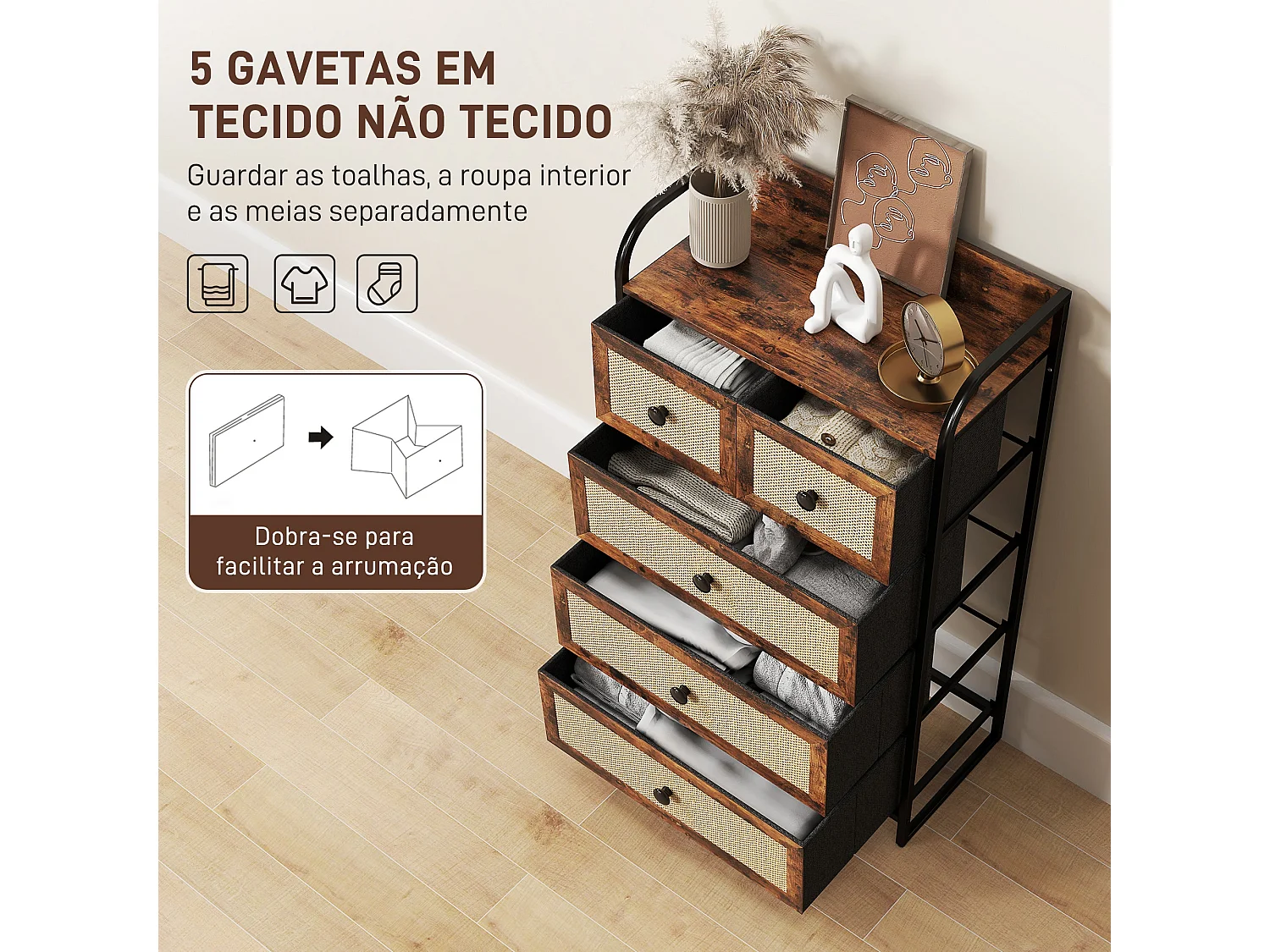 Cómoda Cleo Homcom 3 cajones grandes + 2 cajones pequeños marrón 99x58x29 cm