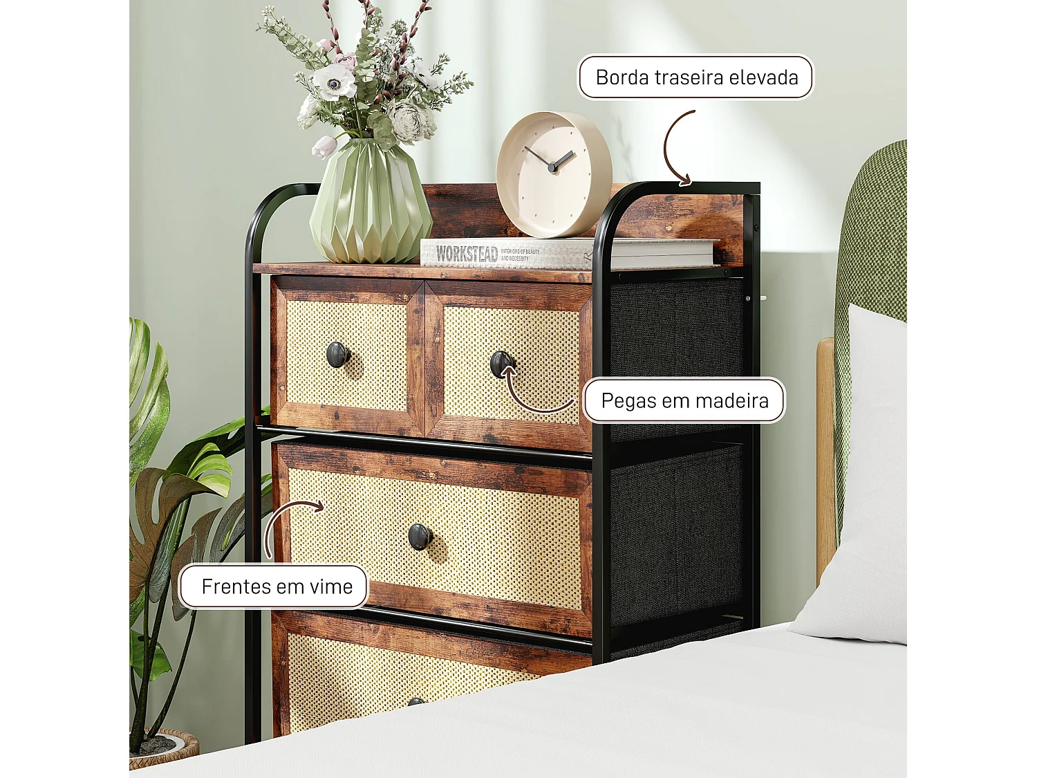 Cómoda Cleo Homcom 3 cajones grandes + 2 cajones pequeños marrón 99x58x29 cm