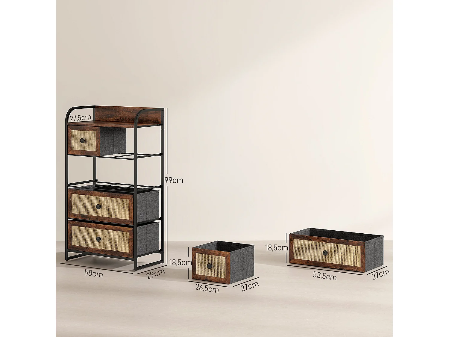 Cómoda Cleo Homcom 3 cajones grandes + 2 cajones pequeños marrón 99x58x29 cm