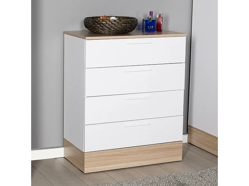 Cômoda Silvano em Carvalho e Branco com 5 Gavetas - Design Moderno e Funcional