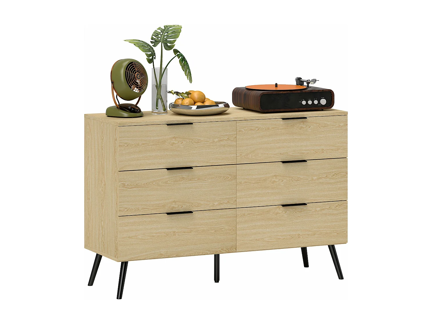 Aparador Jazmín Homcom 6 cajones roble 75x110x40 cm