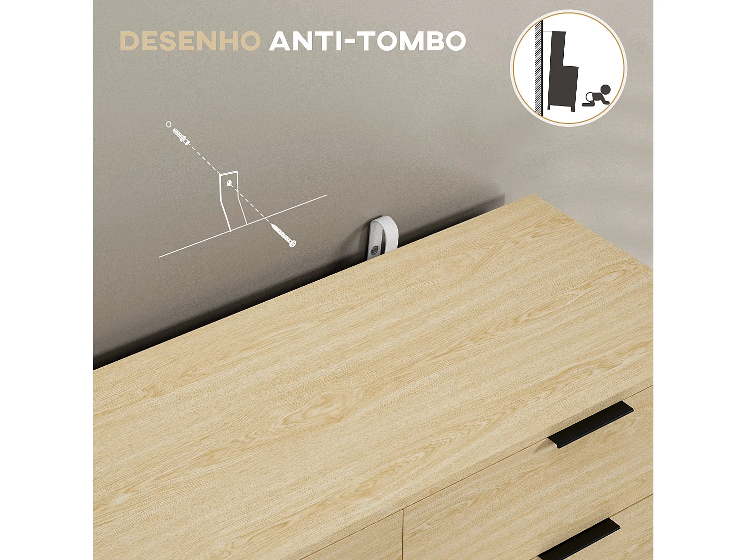 Aparador Jazmín Homcom 6 cajones roble 75x110x40 cm