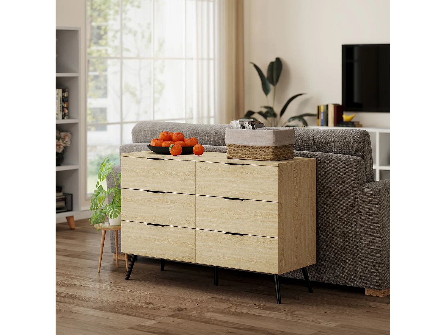 Aparador Jazmín Homcom 6 cajones roble 75x110x40 cm