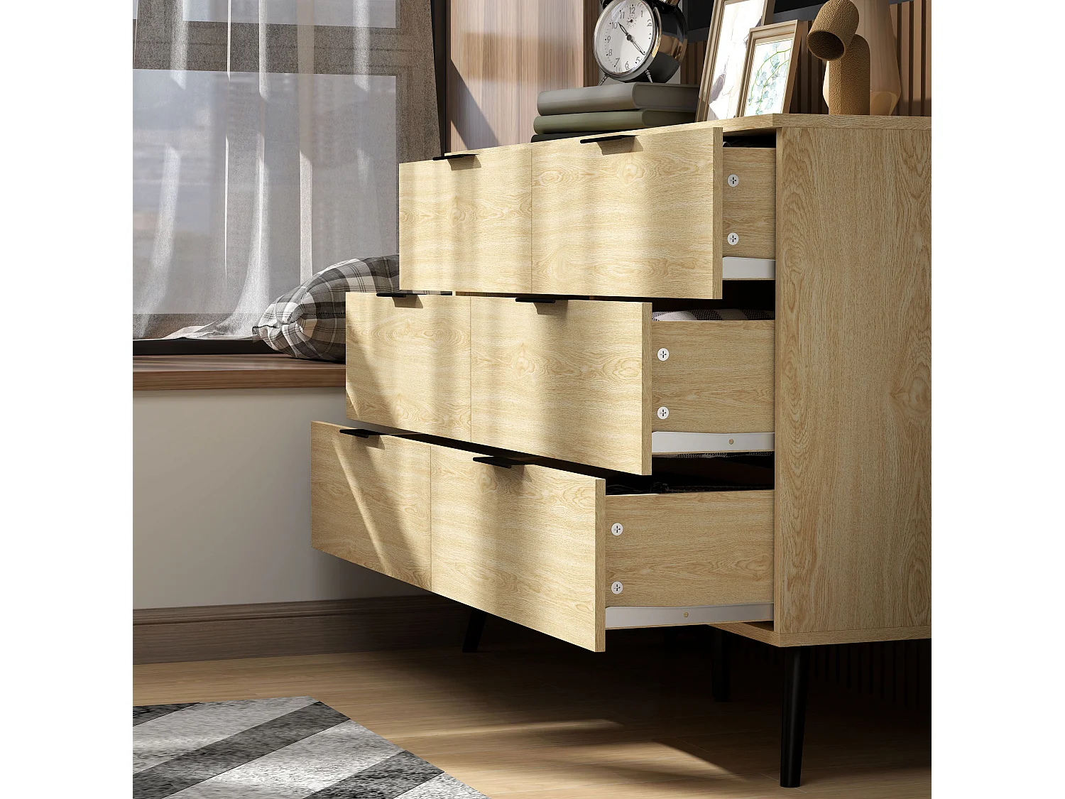 Aparador Jazmín Homcom 6 cajones roble 75x110x40 cm