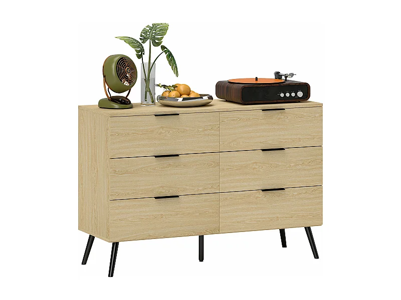 Aparador Jazmín Homcom 6 cajones roble 75x110x40 cm