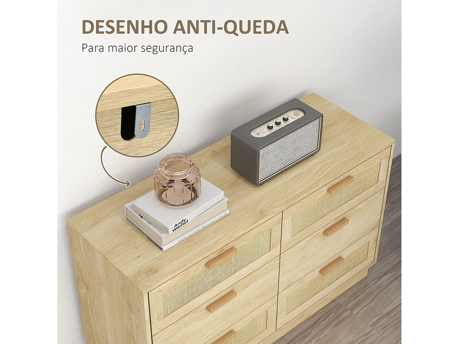 Cómoda de Madeira HOMCOM com 6 Gavetas em Estilo Boêmio - Ideal para Quarto e Corredor