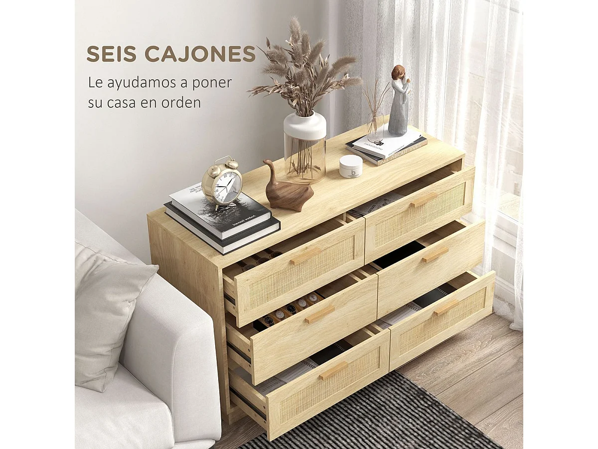 Cómoda de Madeira HOMCOM com 6 Gavetas em Estilo Boêmio - Ideal para Quarto e Corredor
