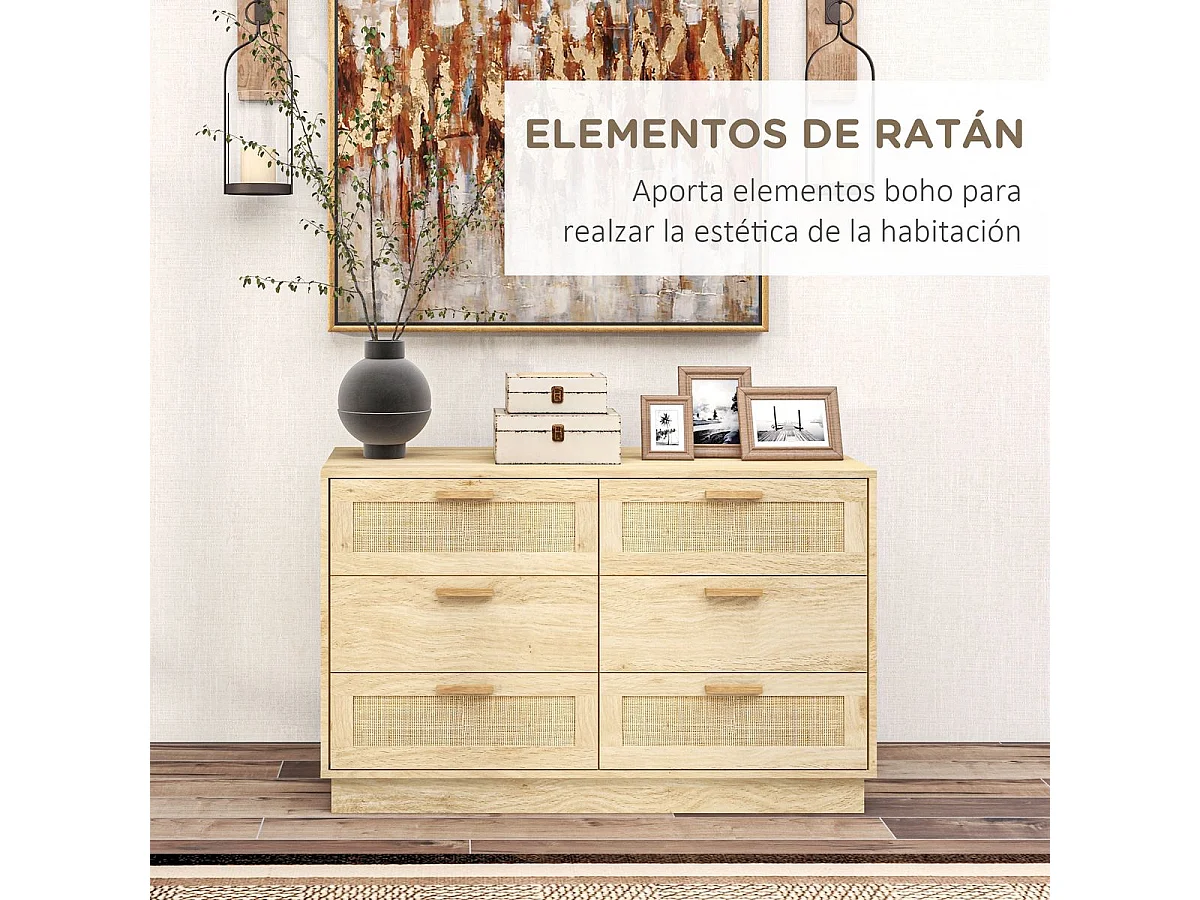 Cómoda de Madeira HOMCOM com 6 Gavetas em Estilo Boêmio - Ideal para Quarto e Corredor