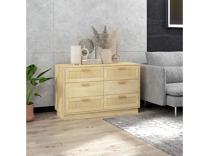 Cómoda de Madeira HOMCOM com 6 Gavetas em Estilo Boêmio - Ideal para Quarto e Corredor