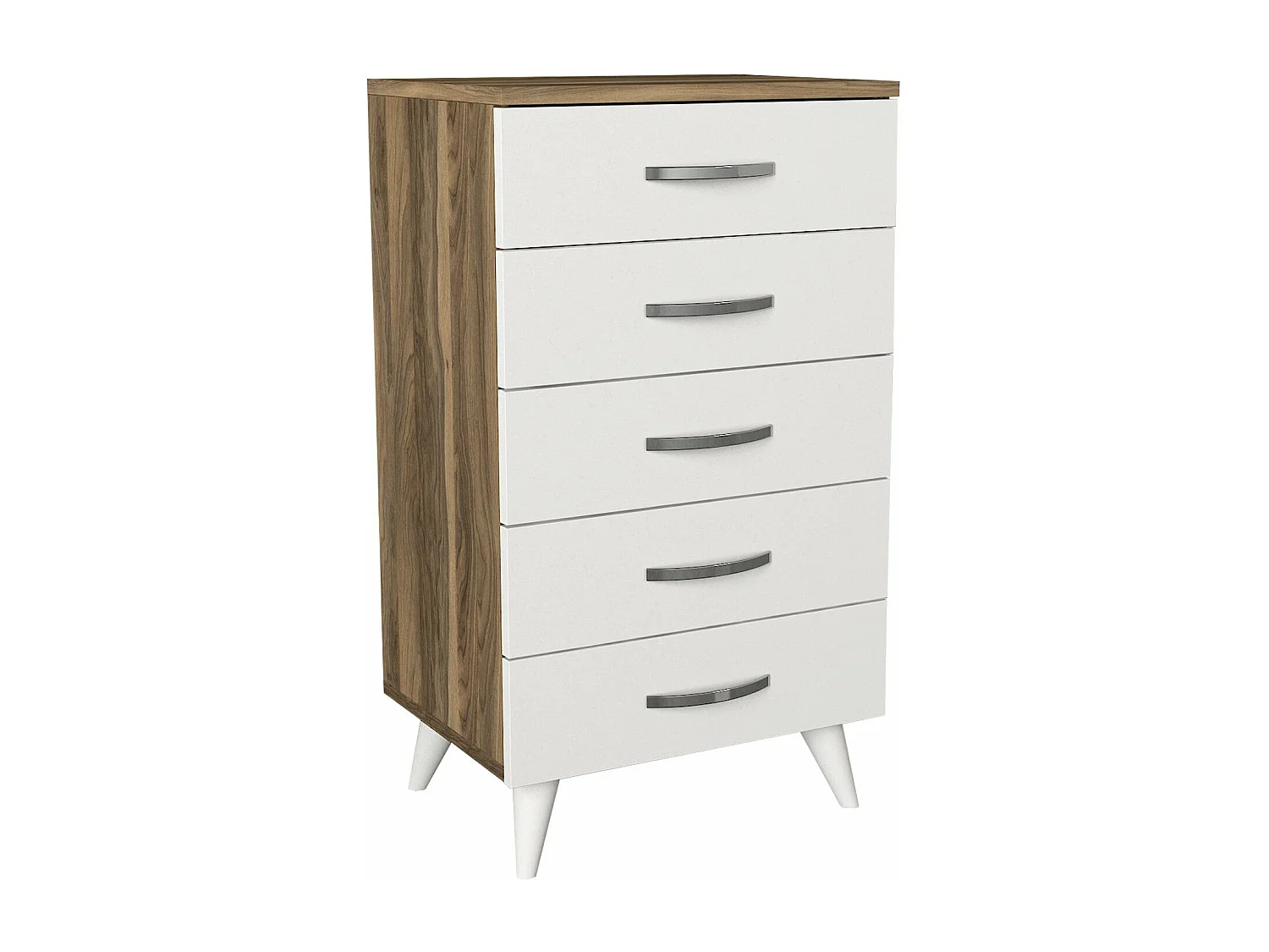 Cómoda Camiseiro "Cemre" com 5 Gavetas em Branco e Nogueira – Design Moderno e Funcional