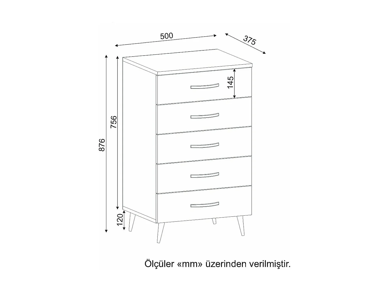 Cómoda Camiseiro "Cemre" com 5 Gavetas em Branco e Nogueira – Design Moderno e Funcional