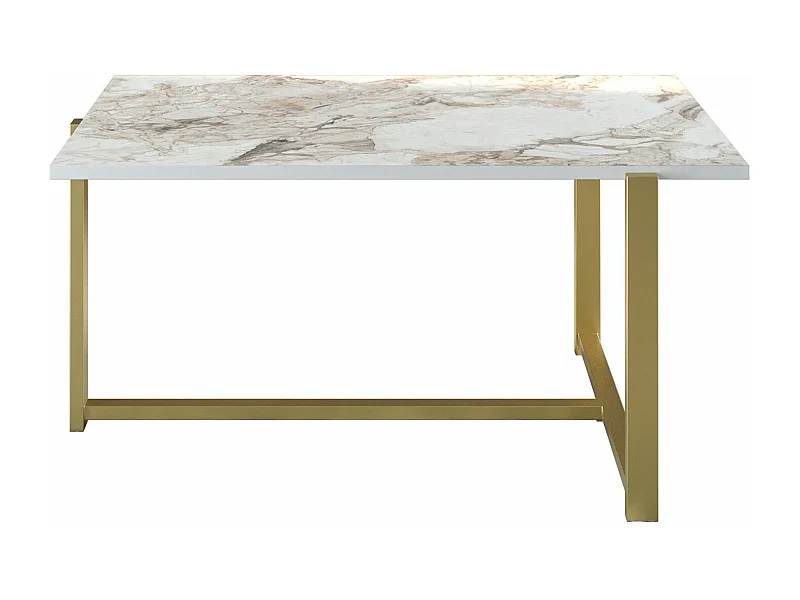 Table basse Usiel L92xP64cm Métal Or et Bois Effet marbre Blanc