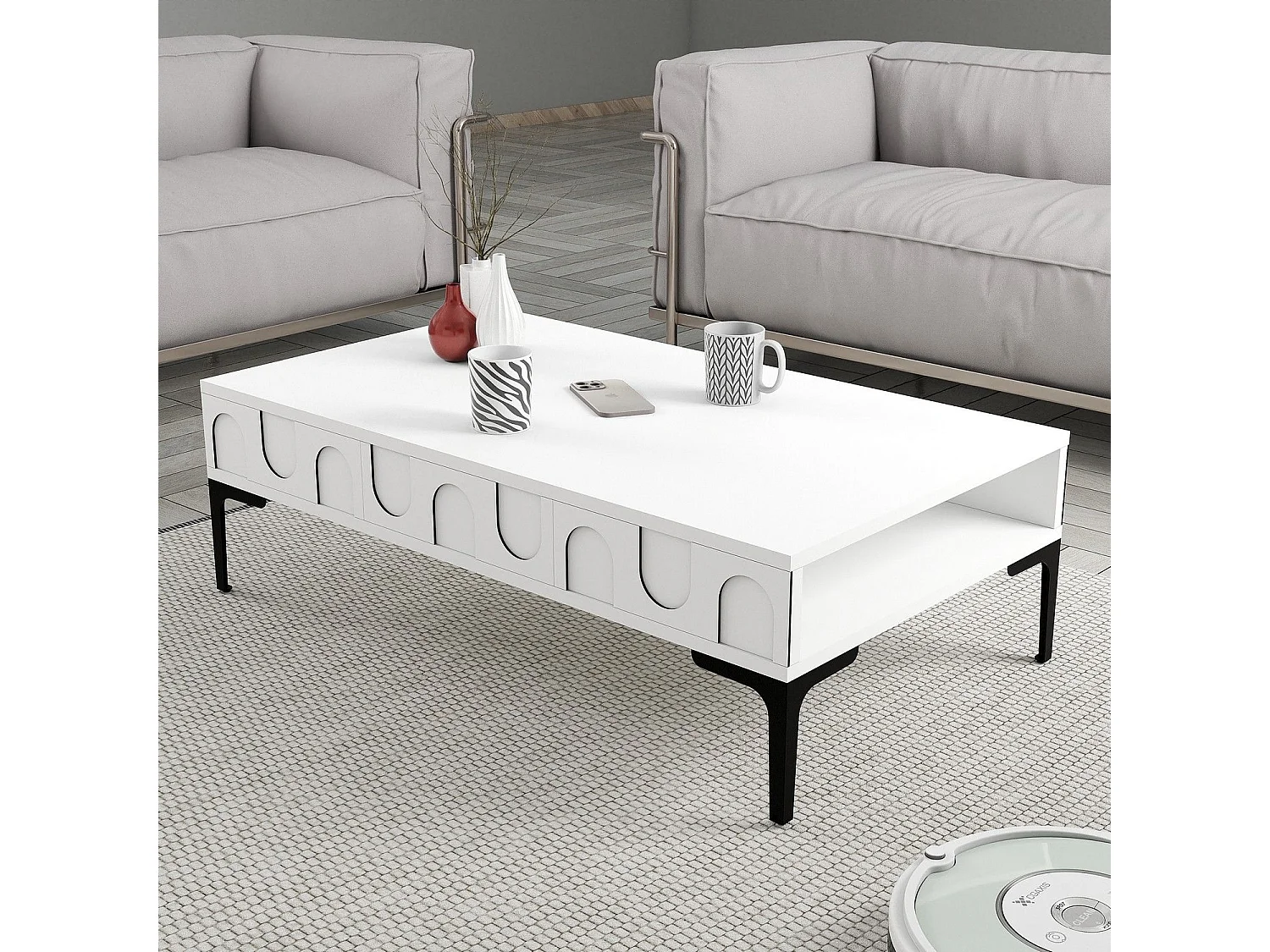 Mesa de Centro Lyon 32 em Branco e Preto - Elegância e Funcionalidade para Sua Sala de Estar