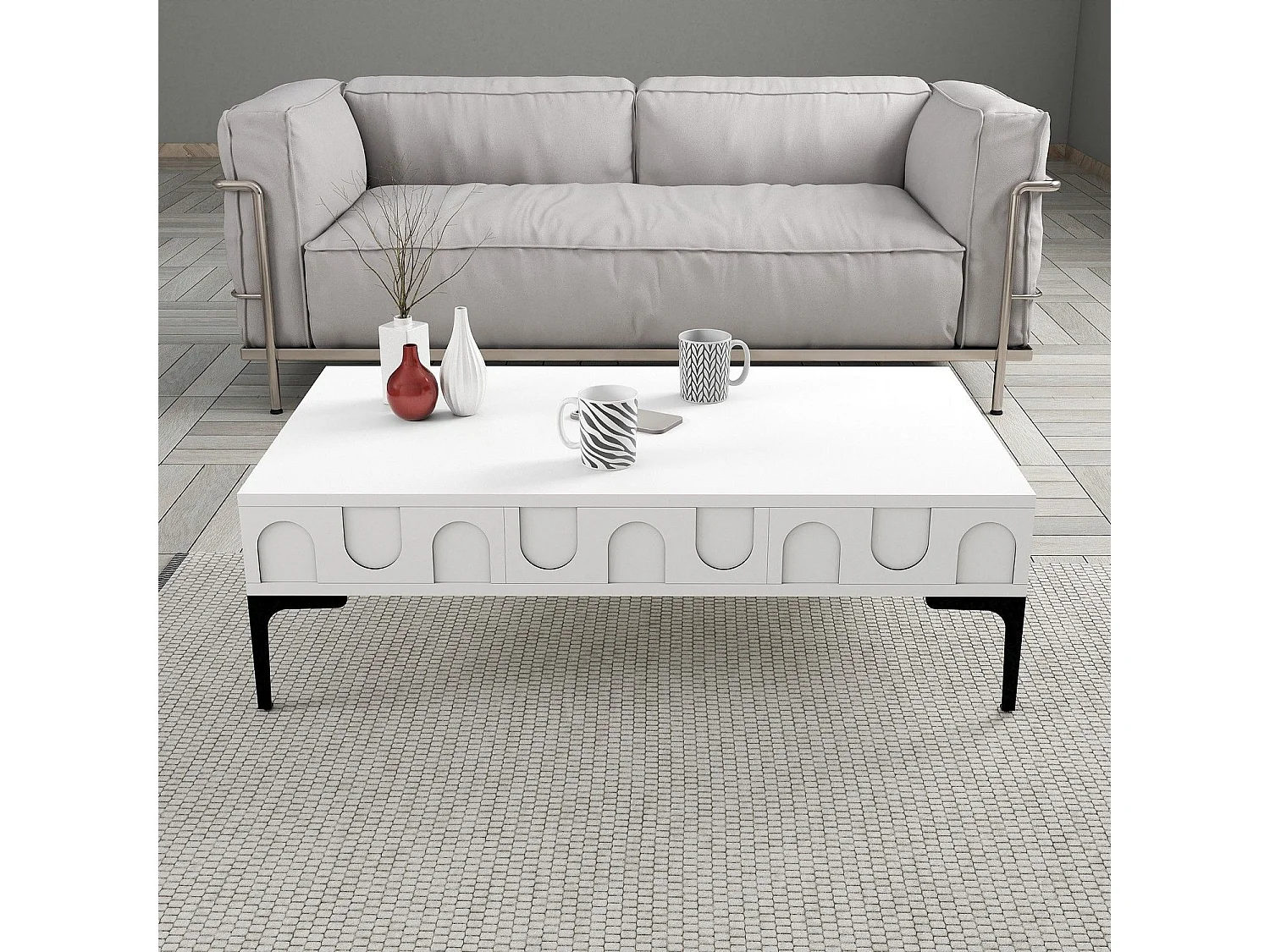 Mesa de Centro Lyon 32 em Branco e Preto - Elegância e Funcionalidade para Sua Sala de Estar