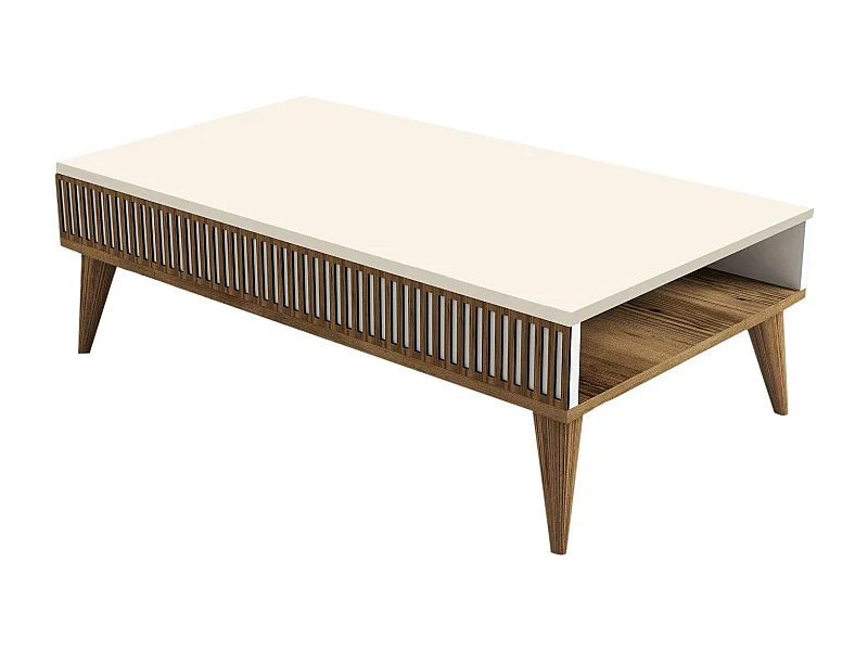 Mesa de Centro Milan em Nogueira e Creme - Elegância e Funcionalidade para sua Sala de Estar