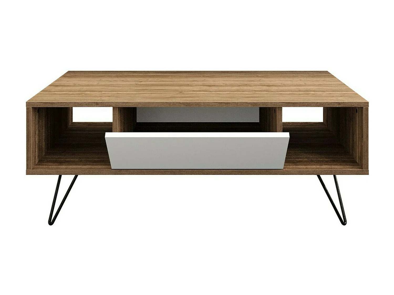 Tavolino da caffè Kailua 1211, Bianco|Noce, 46x60x120cm, Truciolare laminato, Angolare