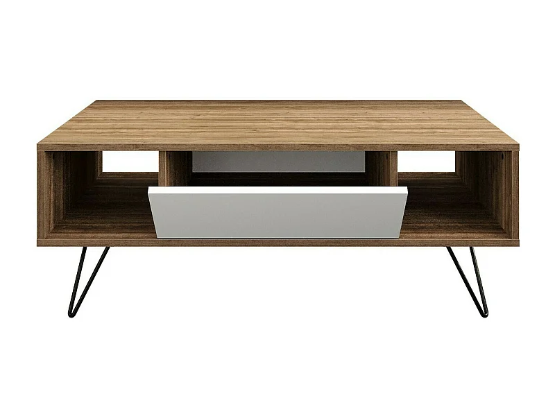 Tavolino da caffè Kailua 1211, Bianco|Noce, 46x60x120cm, Truciolare laminato, Angolare