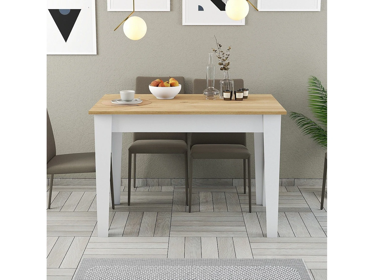 Table de salle à manger avec rangement Fiorita L110cm Blanc et Chêne clair