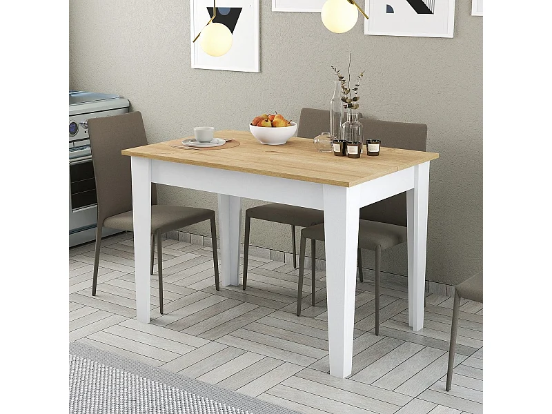 Table de salle à manger avec rangement Fiorita L110cm Blanc et Chêne clair