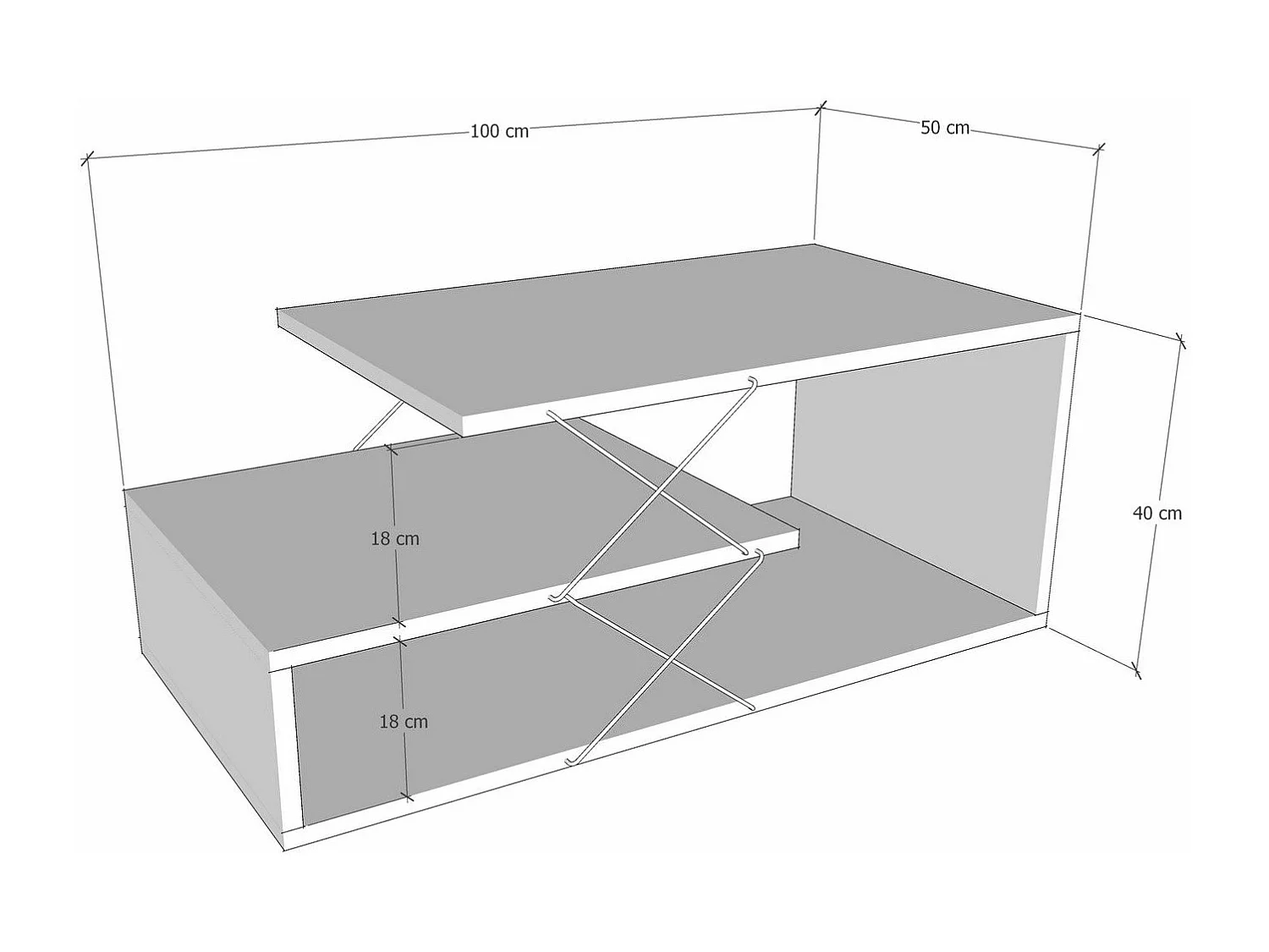 Mesa de café Kailua 1411, Blanco, 40x50x100cm, Aglomerado laminado, Angular