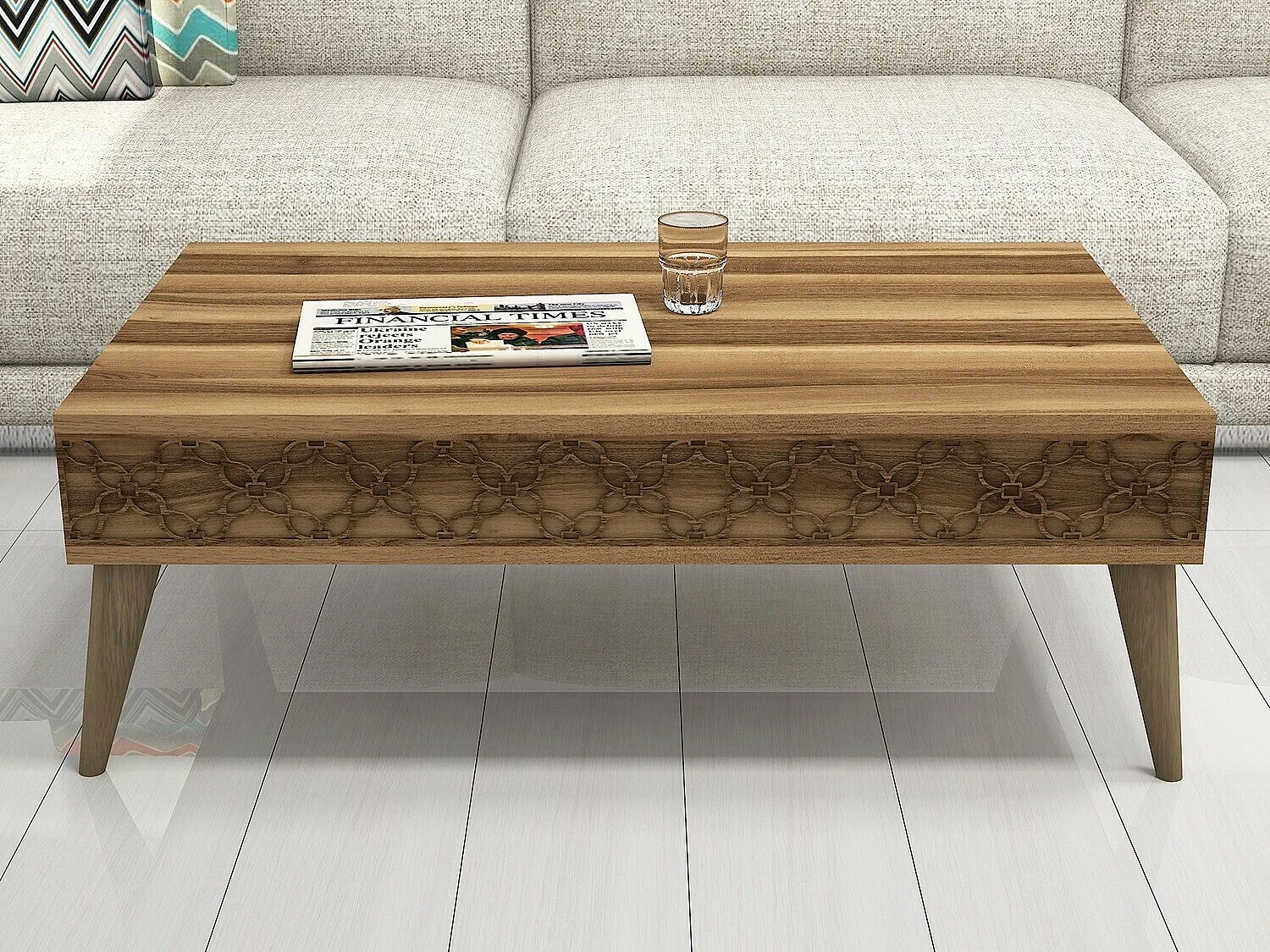 Mesa de café Kailua 159, Nuez, 37x60x105cm, Aglomerado laminado, Angular