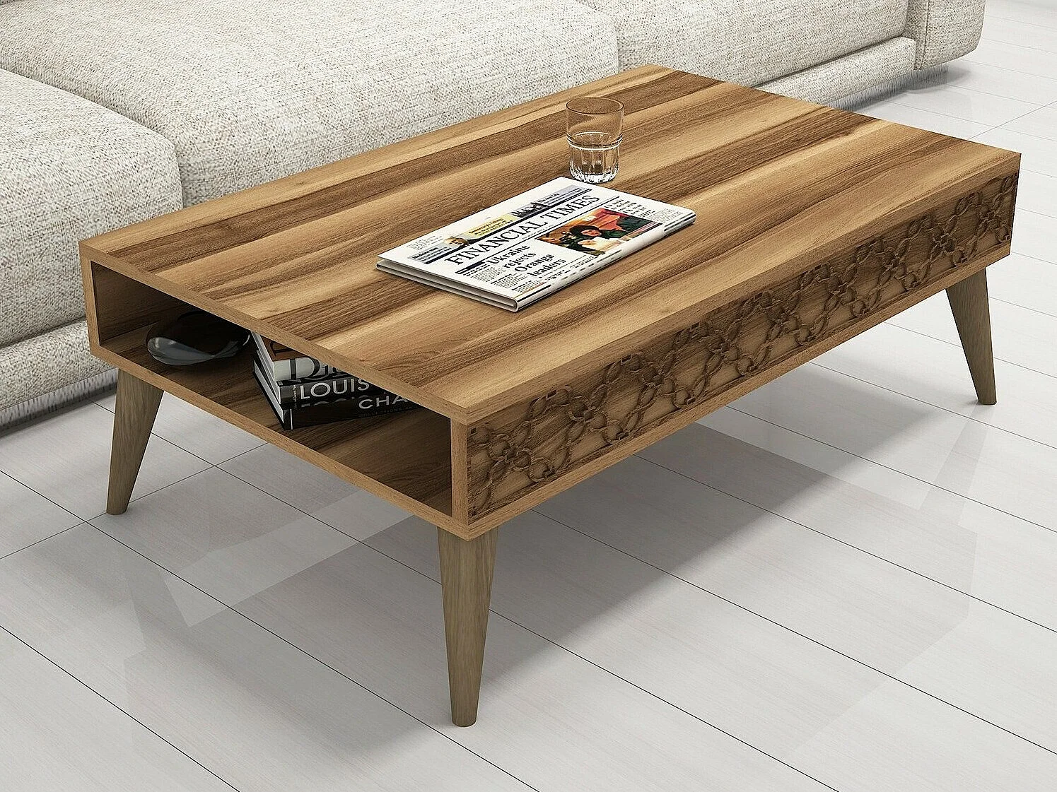 Tavolino da caffè Kailua 159, Noce, 37x60x105cm, Truciolare laminato, Angolare