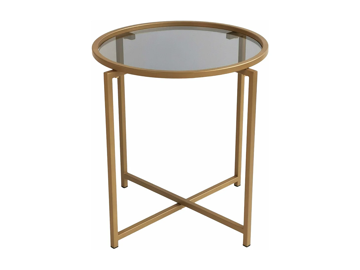 Table basse Extrahere Ø50x50cm Métal Or et Verre Trempé Fumé