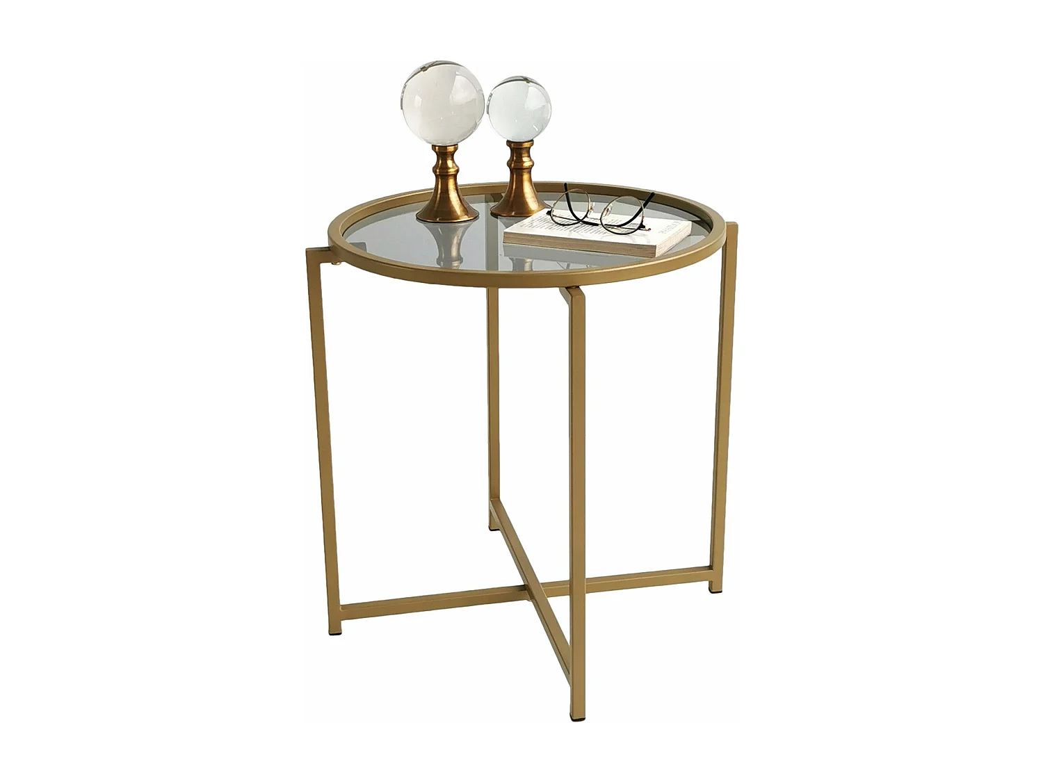 Table basse Extrahere Ø50x50cm Métal Or et Verre Trempé Fumé