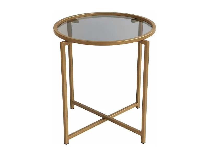 Table basse Extrahere Ø50x50cm Métal Or et Verre Trempé Fumé