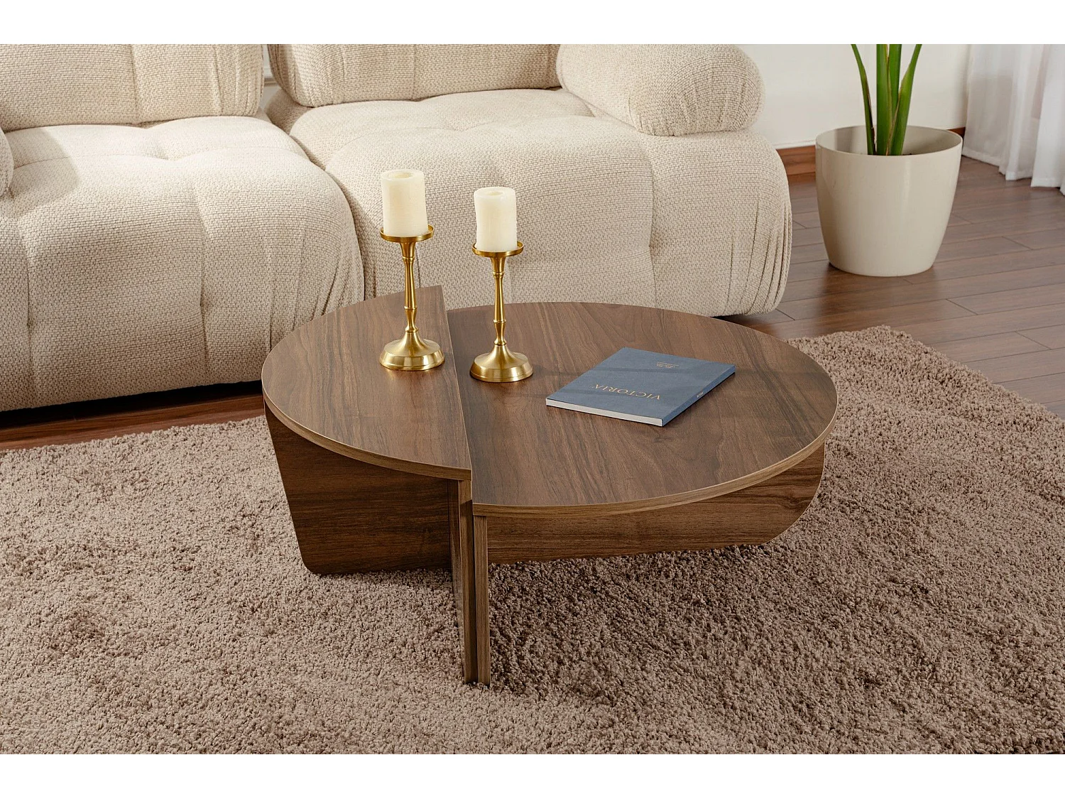 Mesa de Centro Modular Orion em Nogueira - Design Sofisticado e Funcionalidade Elegante