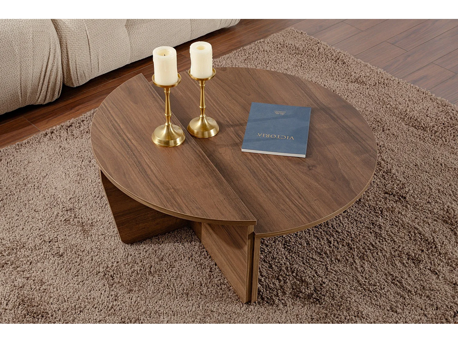 Mesa de Centro Modular Orion em Nogueira - Design Sofisticado e Funcionalidade Elegante