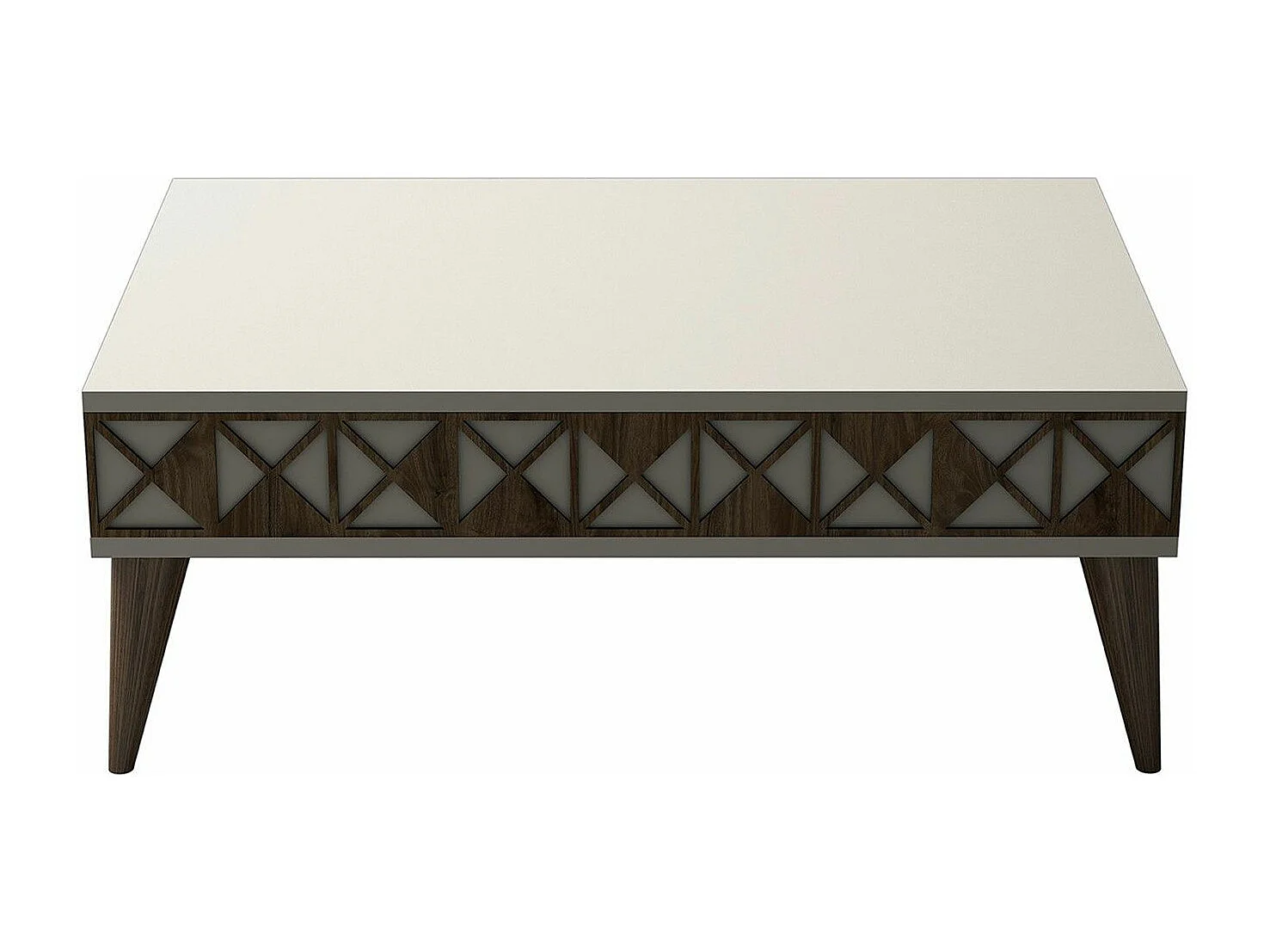Table basse 1 compartiment Nakach 90x60cm Motif Géométrique Bois Blanc Crème et Marron