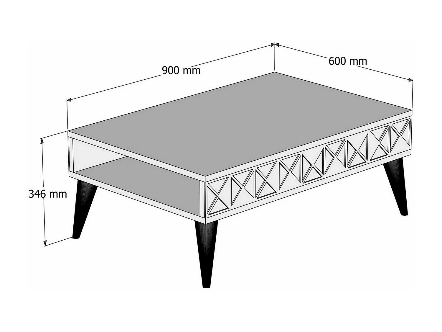 Table basse 1 compartiment Nakach 90x60cm Motif Géométrique Bois Blanc Crème et Marron