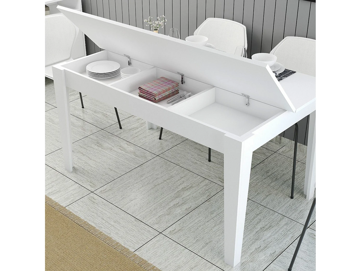 Table de salle à manger avec rangement Kaltes L145cm Blanc