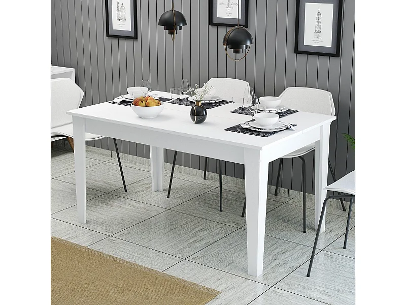 Mesa de Jantar Moderna "Milano" com Arrumação – 145x88x75 cm – Branco Estiloso
