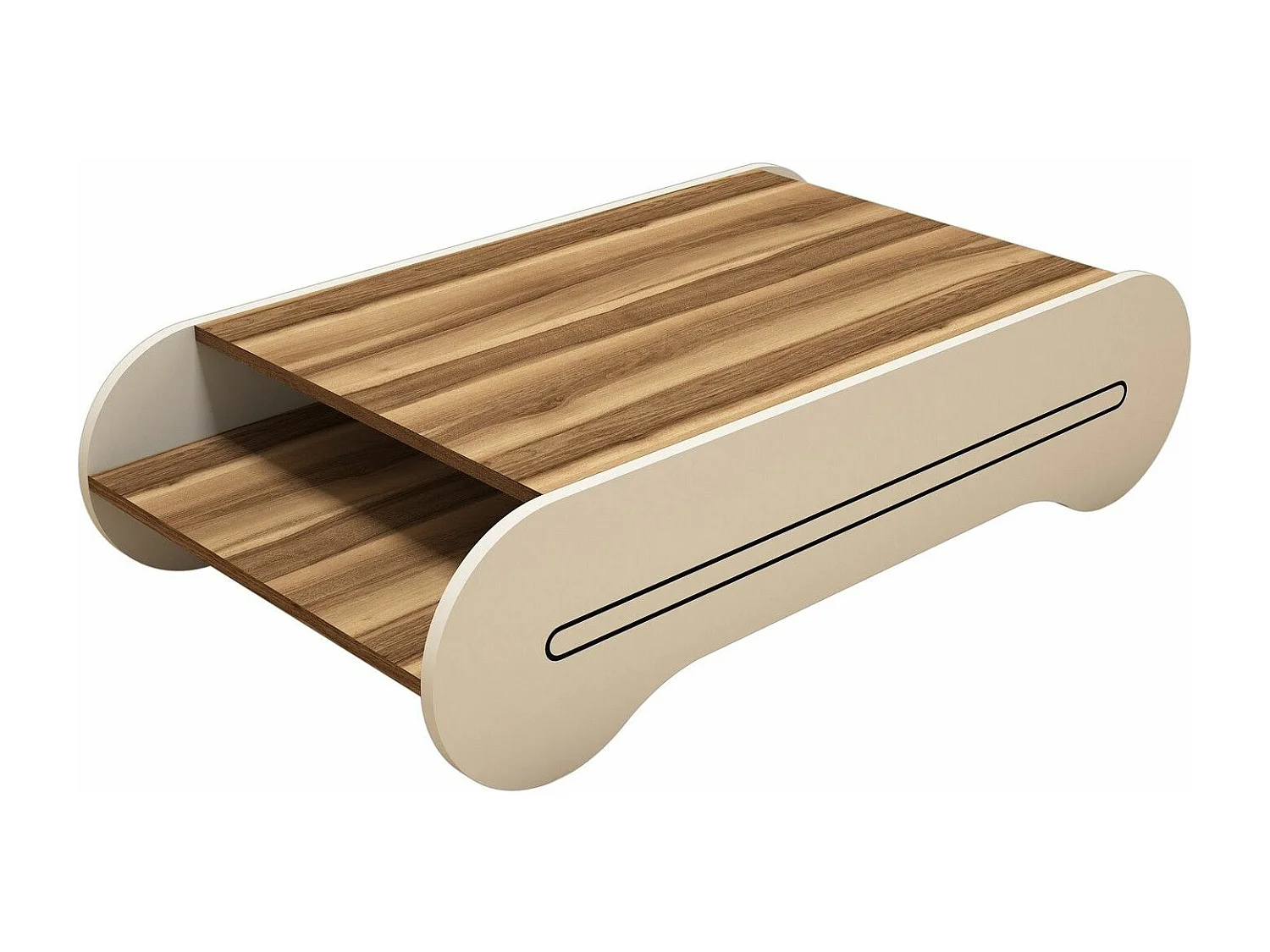 Mesa de Centro Elegante em Nogueira e Creme - Design Sofisticado e Funcional