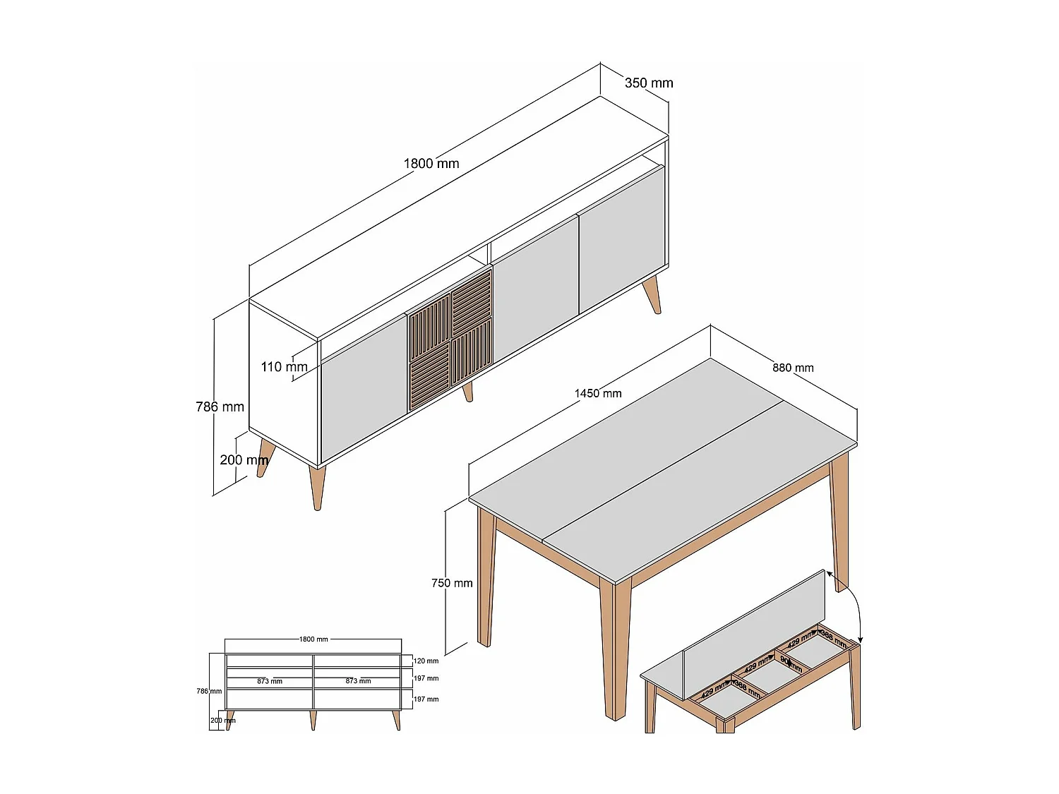 Conjunto de Mobiliário para Sala de Estar Milan 528 - Elegância em Nogueira e Branco
