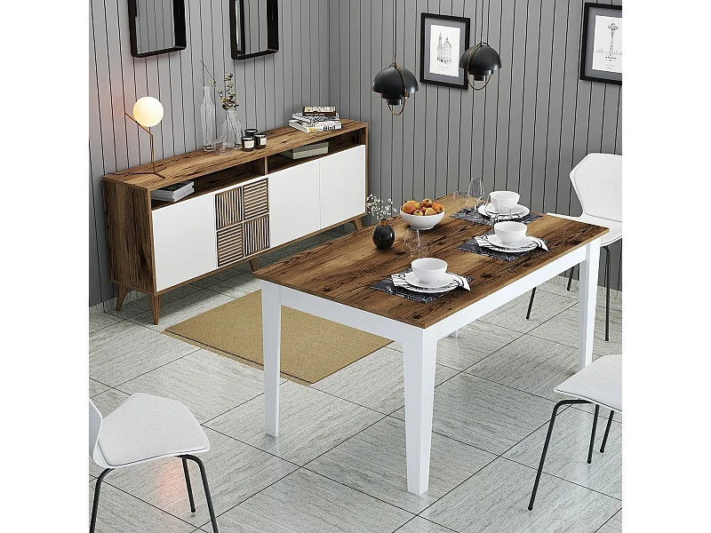 Conjunto de Mobiliário para Sala de Estar Milan 528 - Elegância em Nogueira e Branco