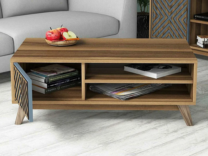 Tavolino da caffè Kailua 1224, Blu|Noce, 38x60x105cm, Truciolare laminato, Angolare