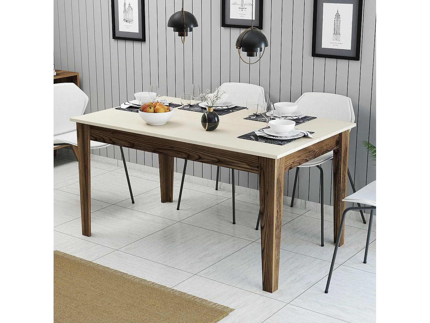 Table de salle à manger avec rangement Kaltes L145cm Beige et bois