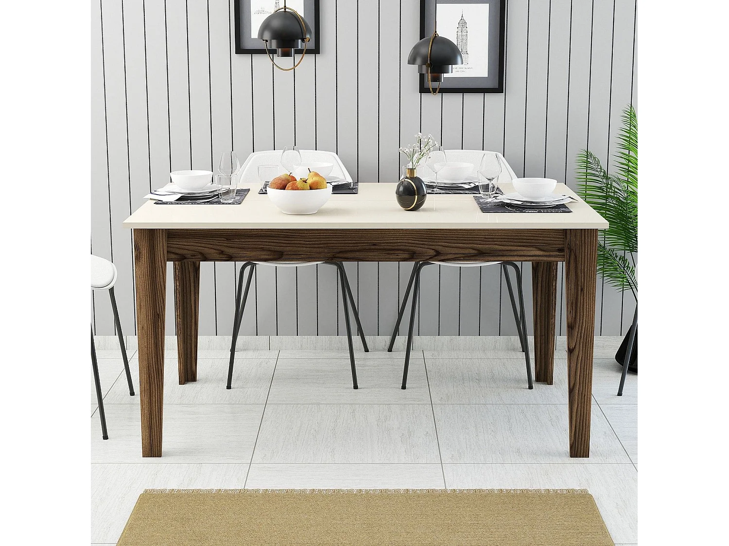 Table de salle à manger avec rangement Kaltes L145cm Beige et bois