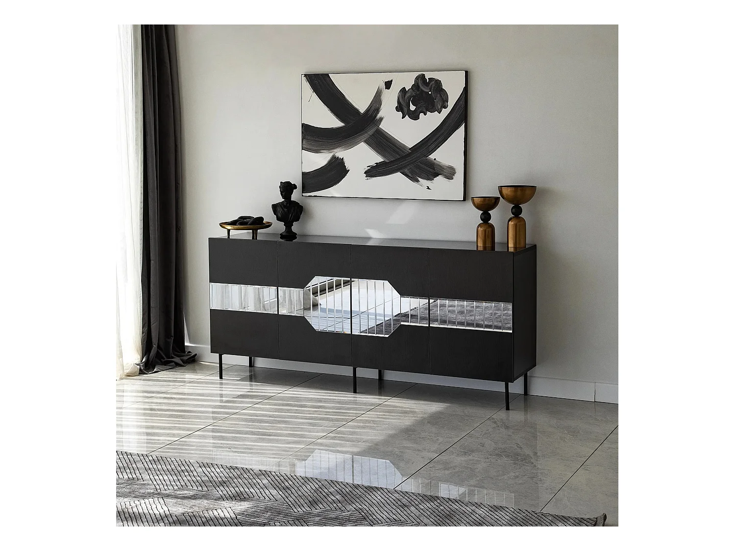 Aparador Milan Negro Humo 180x40x80 cm