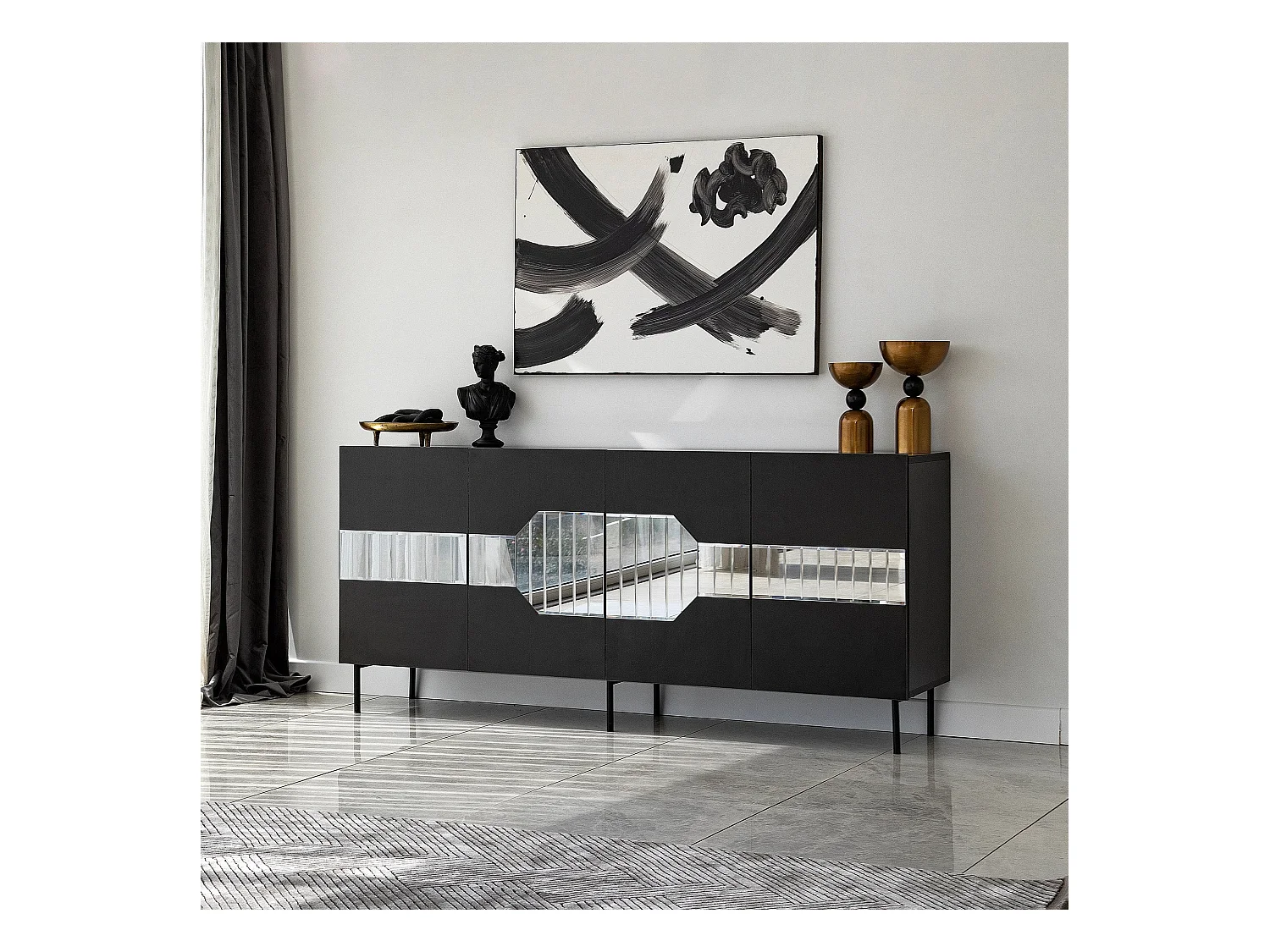 Aparador Milan Negro Humo 180x40x80 cm