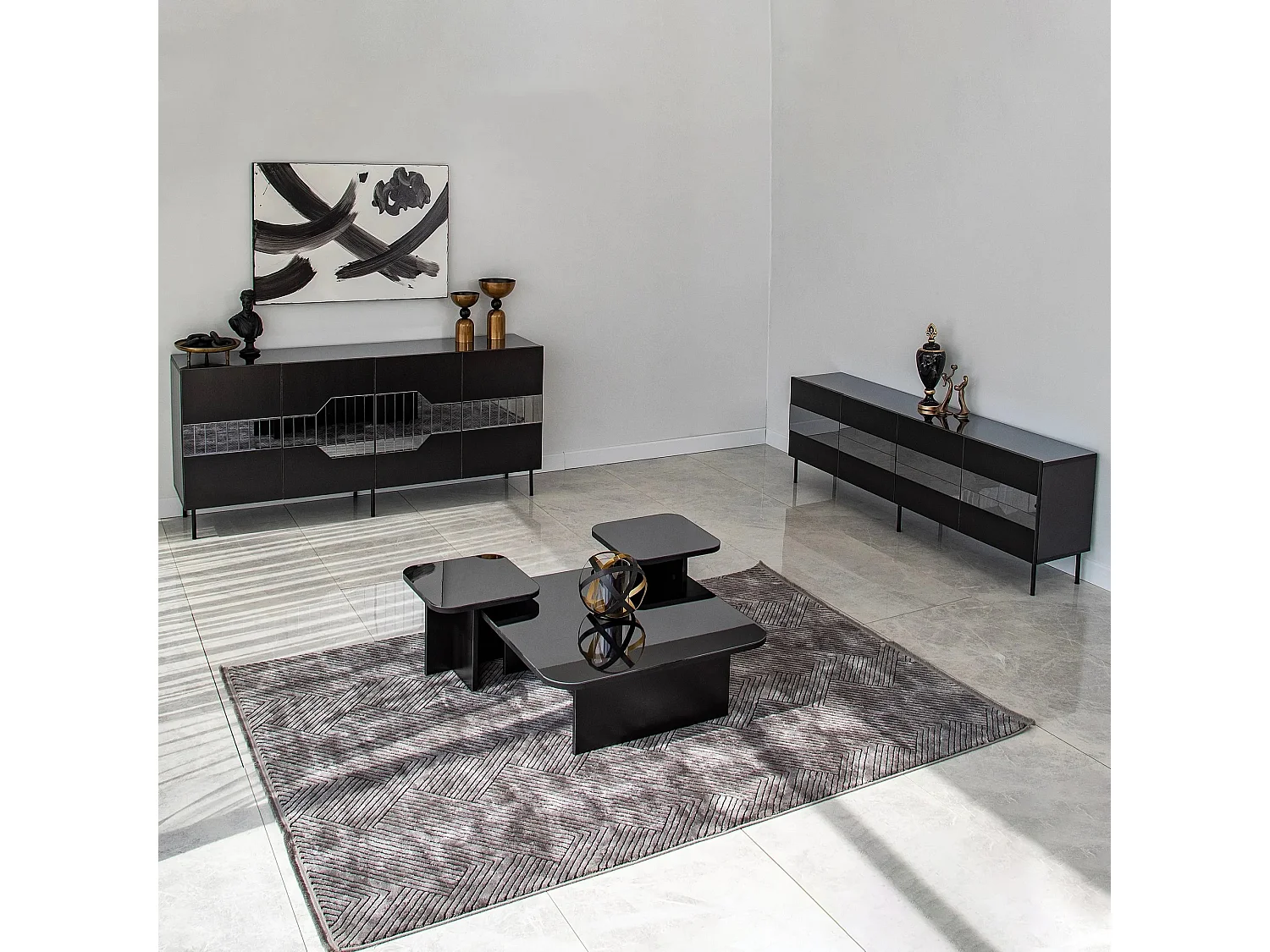 Buffet élégant, noir et fumé, 180 x 80 x 40 cm | Panneau de particules 100 % mélaminé, épaisseur 18 mm | Design moderne pour la maison et le bureau