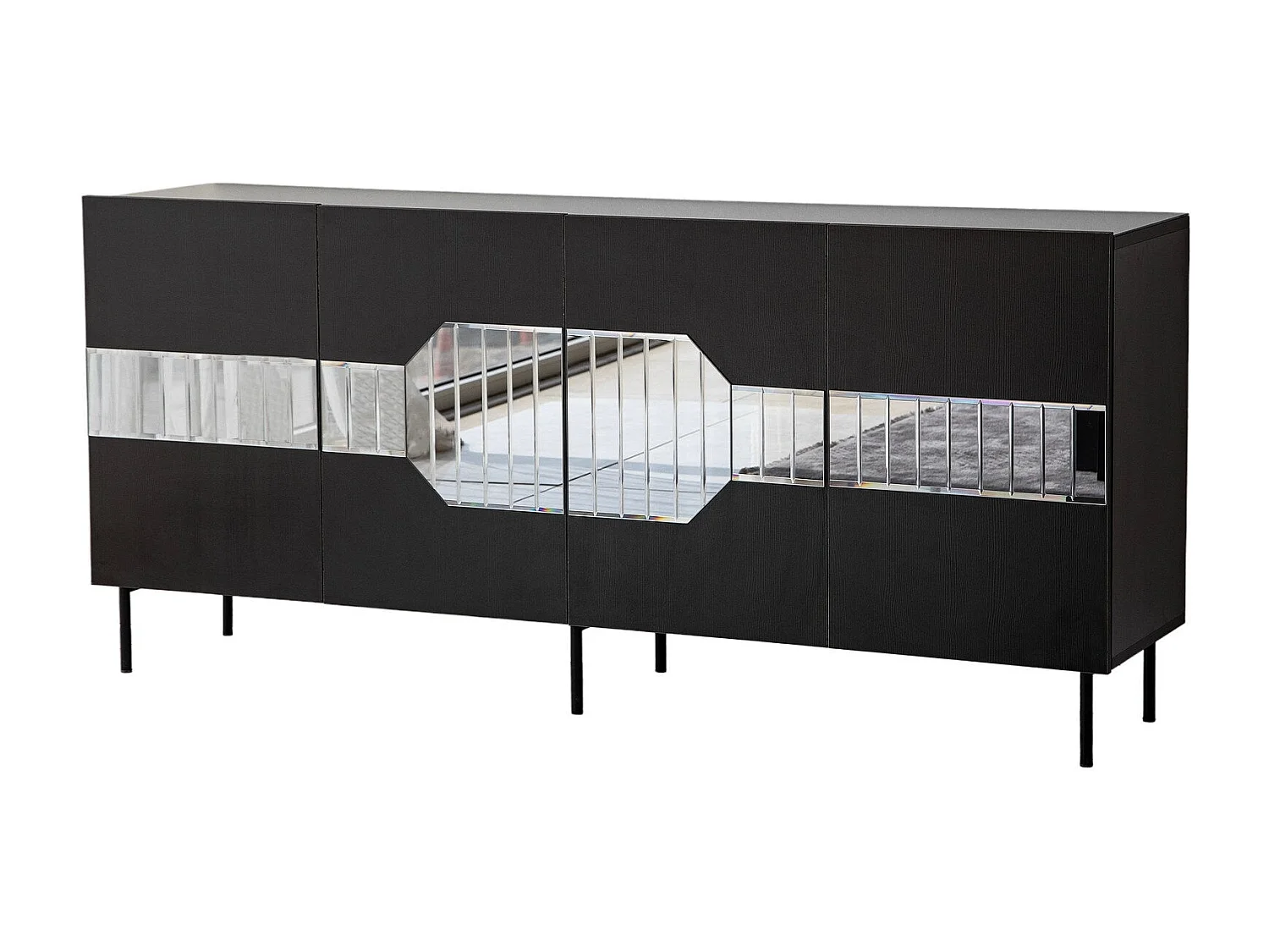 Buffet élégant, noir et fumé, 180 x 80 x 40 cm | Panneau de particules 100 % mélaminé, épaisseur 18 mm | Design moderne pour la maison et le bureau