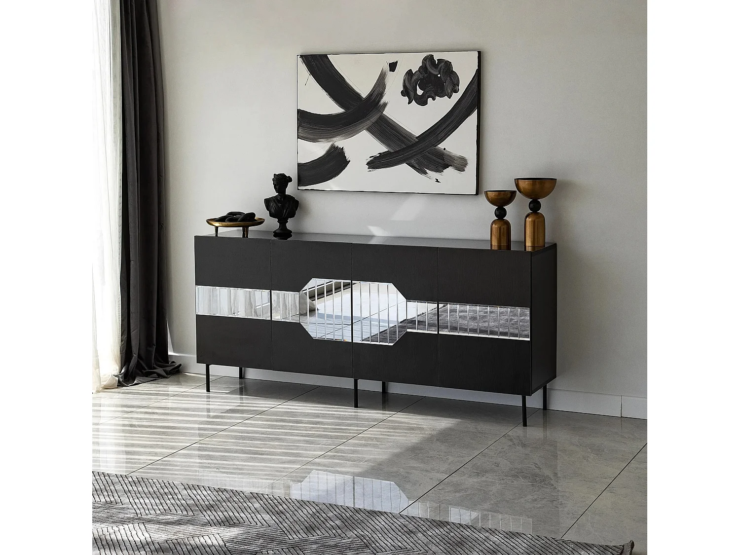 Aparador Milan Negro Humo 180x40x80 cm