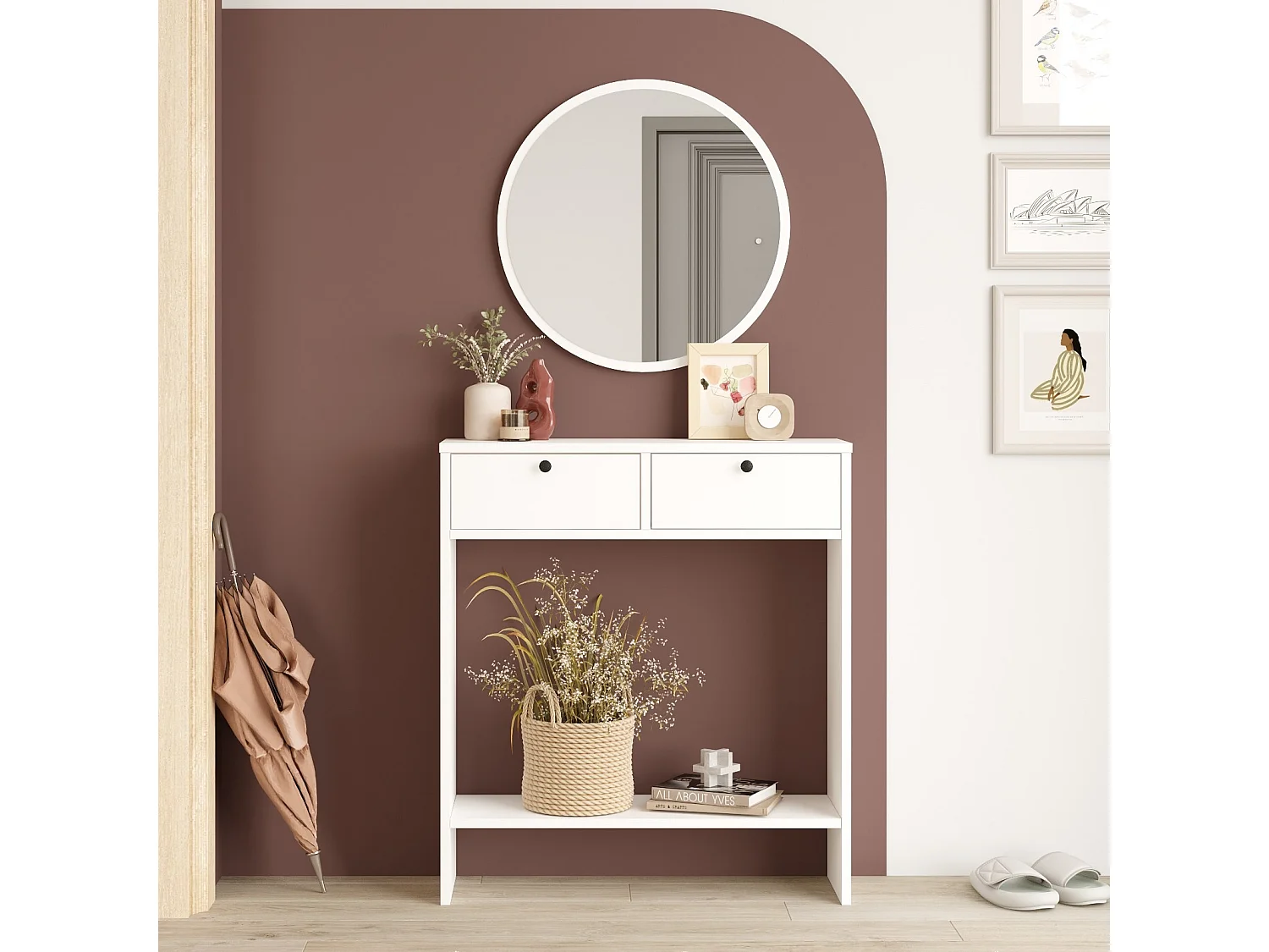 Ensemble console avec miroir Iota Blanc