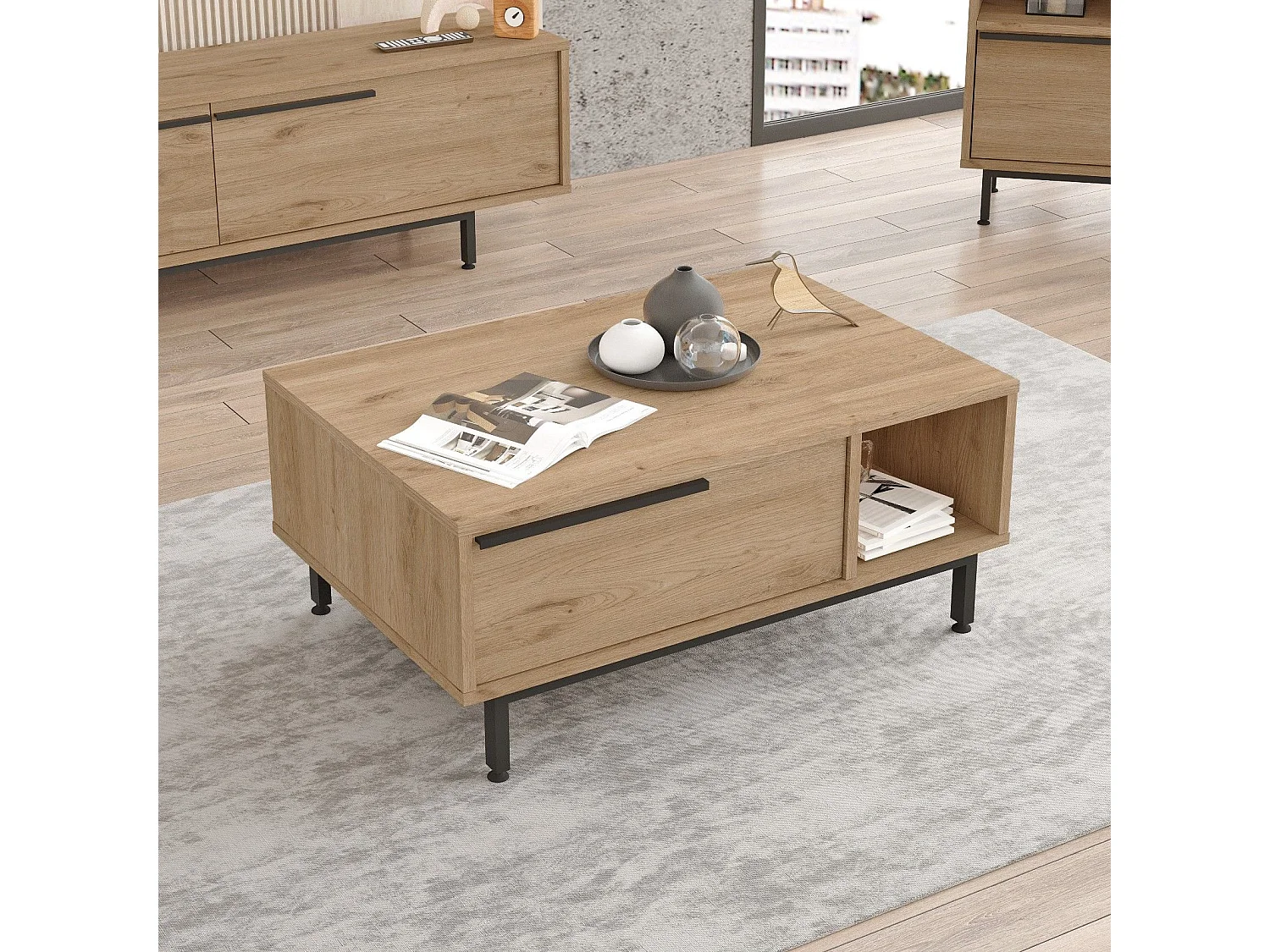 Mesa de café Kailua AE101, Nogal, 38x60x90cm, Aglomerado laminado, Angular